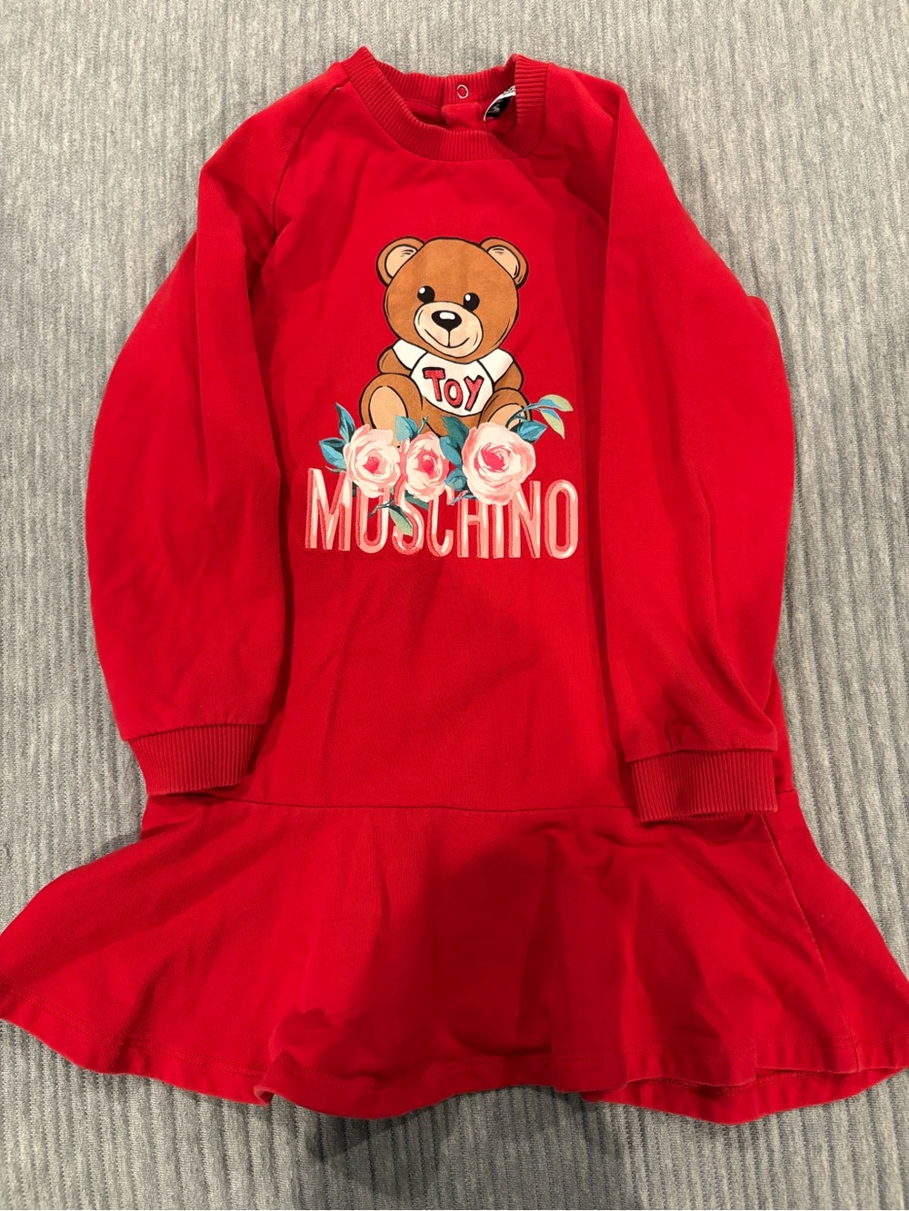 Moschino Red Kids Dress with Teddy and Floral Graphic